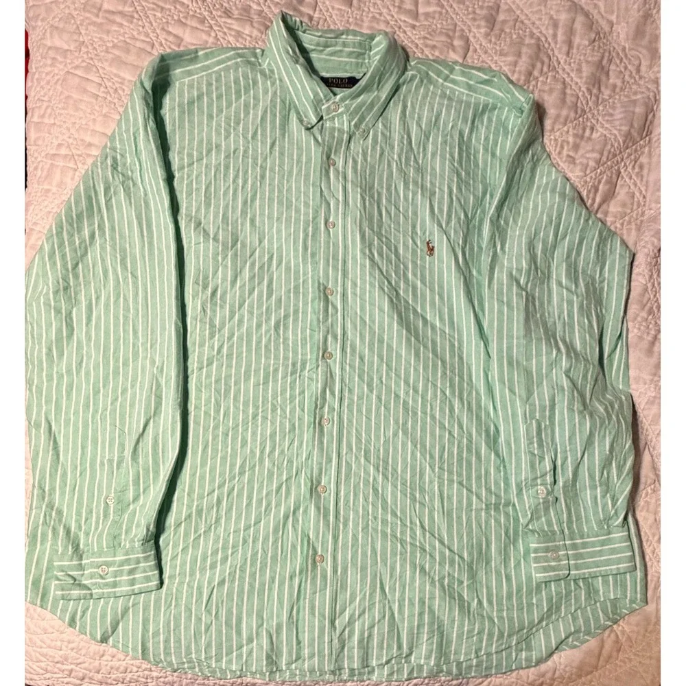 Polo Ralph Lauren Button Down Mens 3XB Mint Green White Striped Cotton Shirt